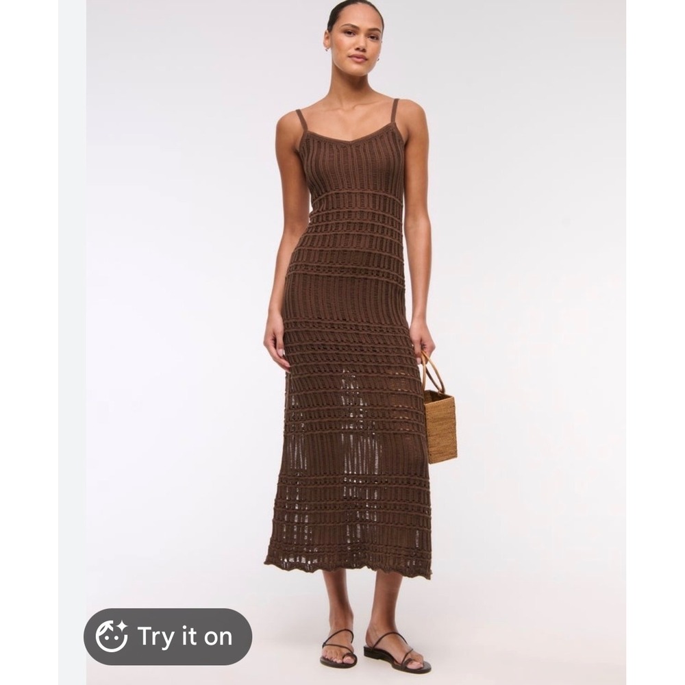 Abercrombie & Fitch Crochet Maxi Dress XXL chocolate Brown V-Neck Boho Knit new